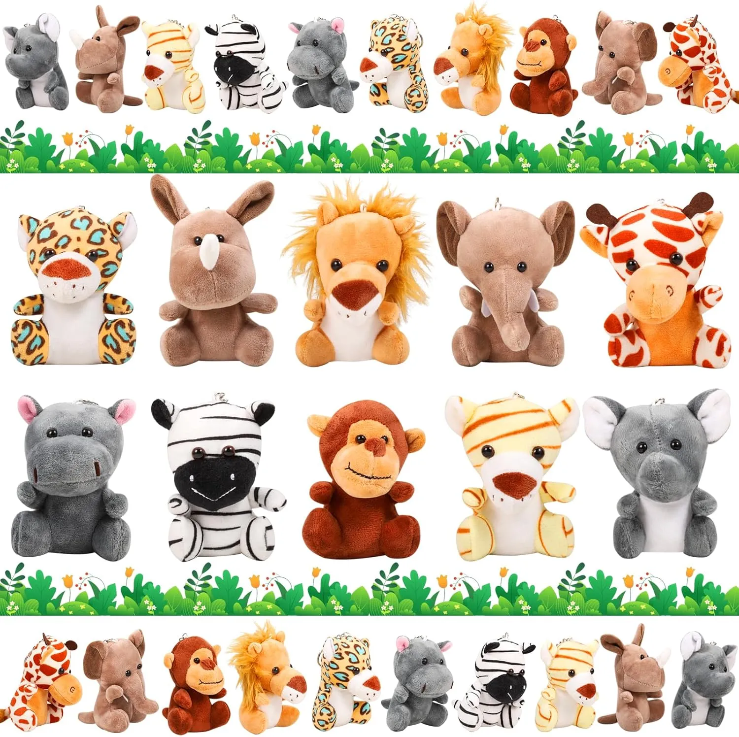 10 Pcs Mini Stuffed Animal and Plush Toy，4.7 Inch Small Jungle Animals Bulk Animal Keychain Decoration for Kids Party Favors Goodie Bag Stuffers Carnival Prizes Classroom Prizes, Claw Machine