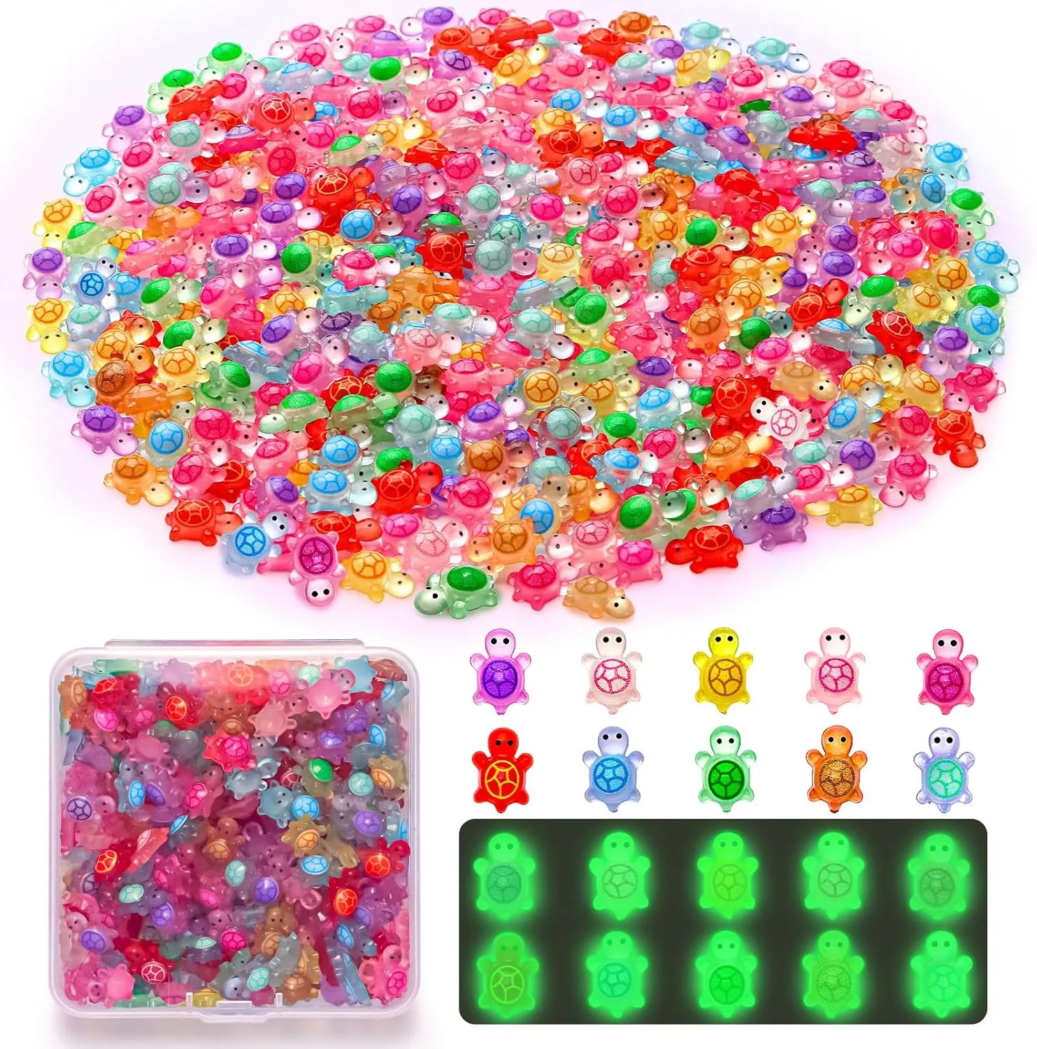 1000 PCS Mini Resin Turtles Luminous Miniatures Tiny Turtles Small Cute Turtle Figurines Glow in The Dark Crafts Decoration for Fairy Garden Micro Landscape Dollhouse