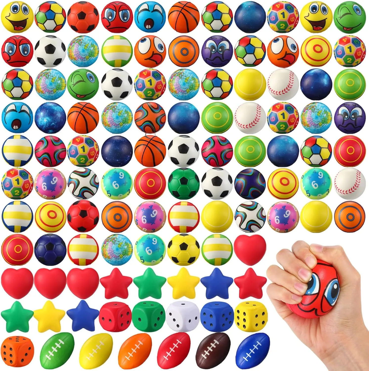 108 Pcs Mini Foam Stress Balls Bulk 2.4 Inch Soft Foam Assorted Relief Toys Sensory Fidget Ball for Adults Teens Hand Wrist Finger Exercise Party Favors Graduation Classroom Sports Prizes