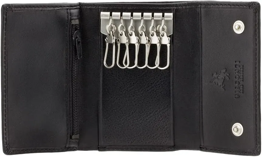 1178 Genuine Leather Mens Slim Key Case Wallet/Key Chain Wallet/Key Holder Wallet (Black)