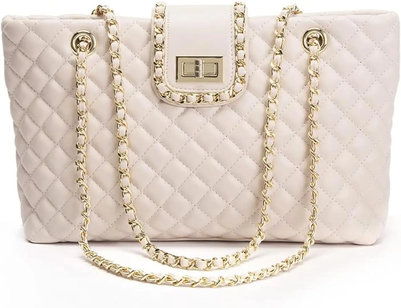 11.8"/13.4" Women Quilted Double Strap Large Tote Bag Shoulder Bag Hobo Tote Handbag（2 Sizes Available）
