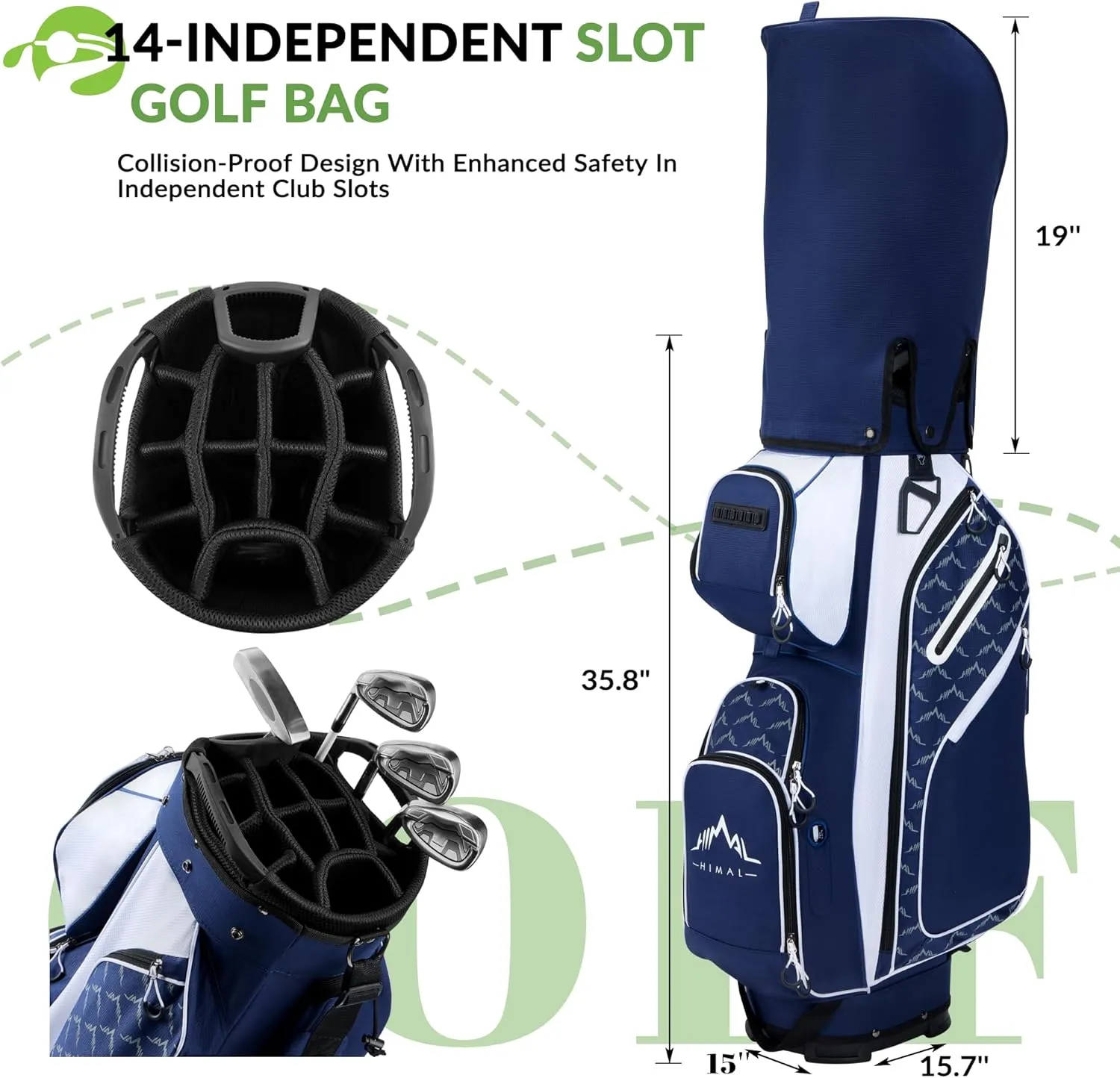 14 Way Golf Cart Bag Featuring Full-Length Divider Top and Multiple Pockets, Golf Bag for Men with Handles and Rain Cover