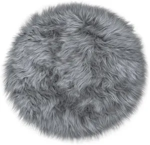 15.7 Inch Grey Mini Round Faux Fur Sheepskin Rugs Small Fluffy Circle Rug for Bedroom Dorm Living Room Shag Circular Carpet Mini Small Size for Nail Desk Sofa Couch Seat Cushion Photographing