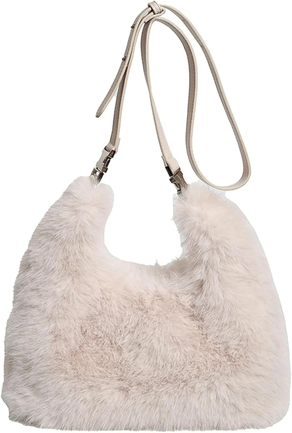 2024 Winter Faux Fox Fur Plush Tote Shoulder Bag Women Large PU Strap Stylish Handbag Crossbody Purse