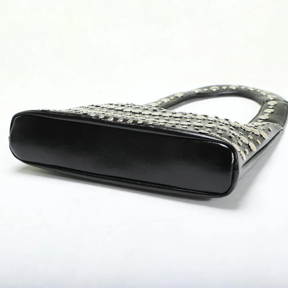 2025 Studded Purse for Women Crescent Shoulder Bag Vegan Leather Designer Handbags Red Y2K Purse Trendy 90s Punk Bag