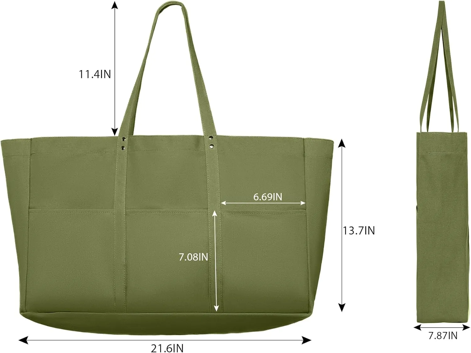 21.6" Large Canvas Tote Bag for Women with Multi-pockets and Laptop Sleeve Utility Tote Bag Big Everything Bags