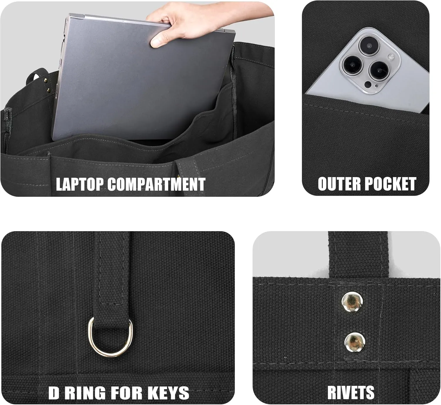 21.6" Large Canvas Tote Bag for Women with Multi-pockets and Laptop Sleeve Utility Tote Bag Big Everything Bags