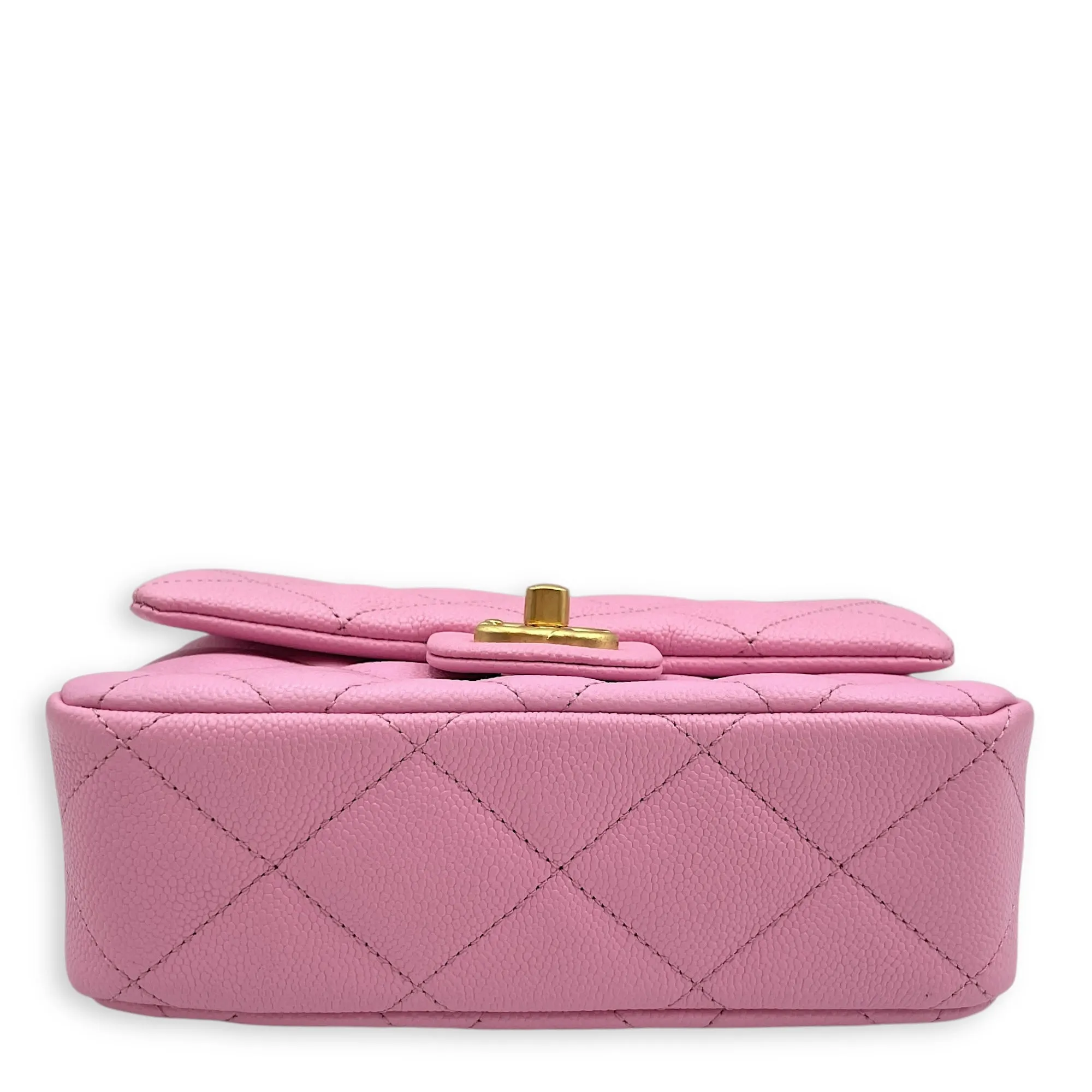 23P Quilted Flap Mini Pink Shoulder Bag in Caviar Leather, Gold hardware