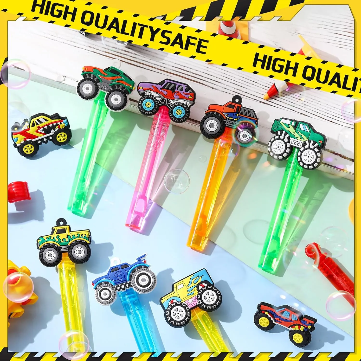 27 Pcs Mini Truck Wands Truck Party Favors 0.2 oz Excavator Digger Party Bubble Maker Classroom Prizes Goodie Bags Stuffer for Birthday Supplies Gift