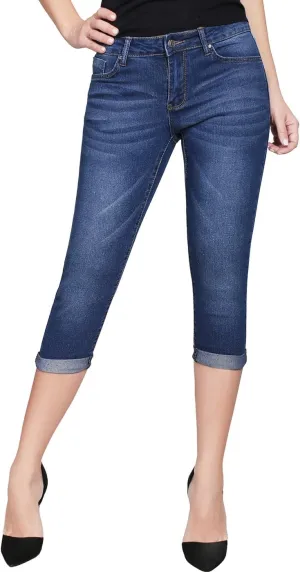 2LUV Women's Stretchy 5 Pocket Skinny Mid Rise Capri Ripped Denim Jeans