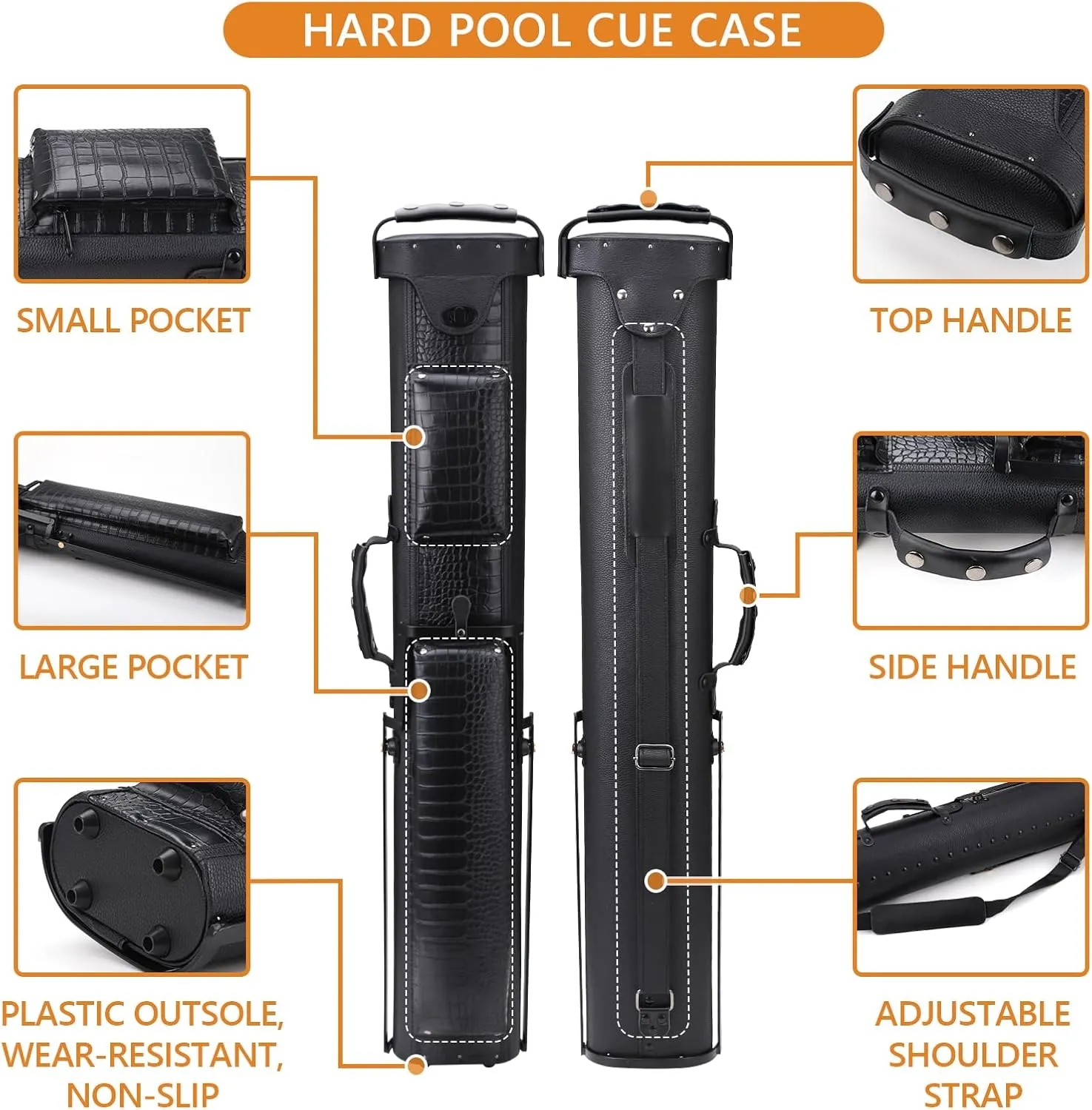 2x4 Pool Cue Case, Hard Pool Cue Case, Billiard Cue Case with Stand, Billiards Accessories Holds 2 Cue Butt and 4 Cue Shafts