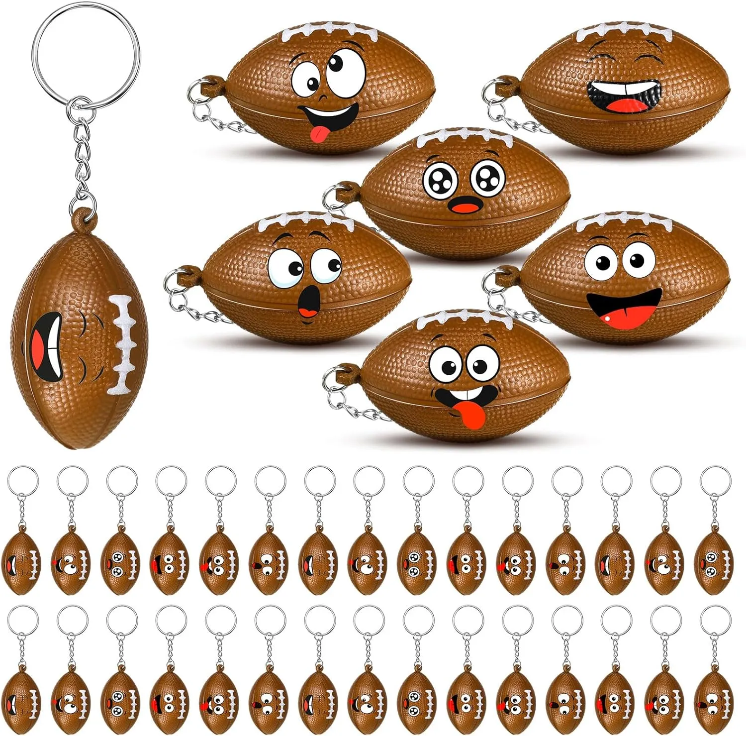 30 Pcs Mini Football Stress Ball Keychains Party Favors Funny Mini Face Squeeze Foam Ball Sports Key Chain Party Gifts Keyring for Stress and Anxiety Relief Team Rewards Gifts