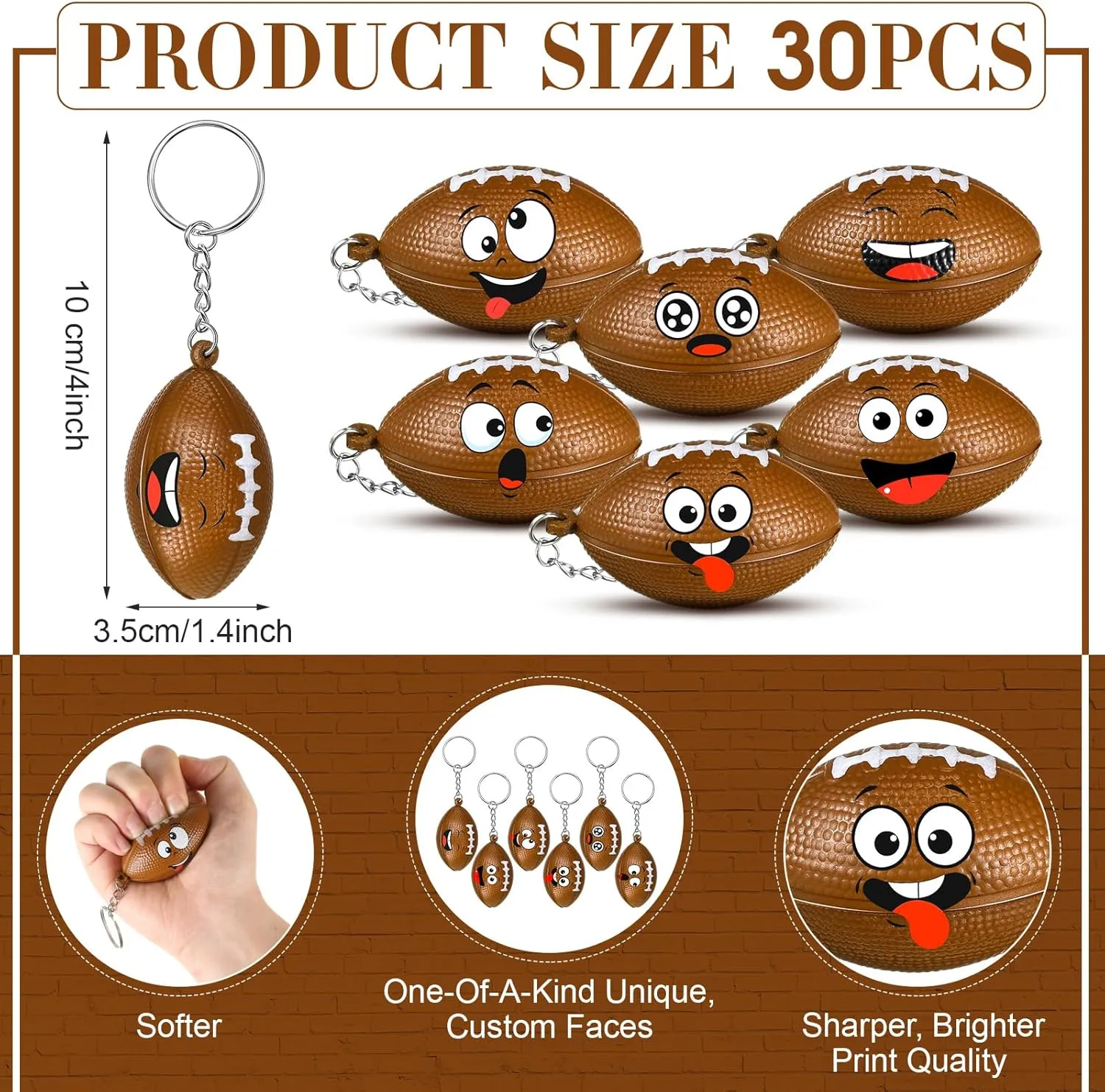 30 Pcs Mini Football Stress Ball Keychains Party Favors Funny Mini Face Squeeze Foam Ball Sports Key Chain Party Gifts Keyring for Stress and Anxiety Relief Team Rewards Gifts