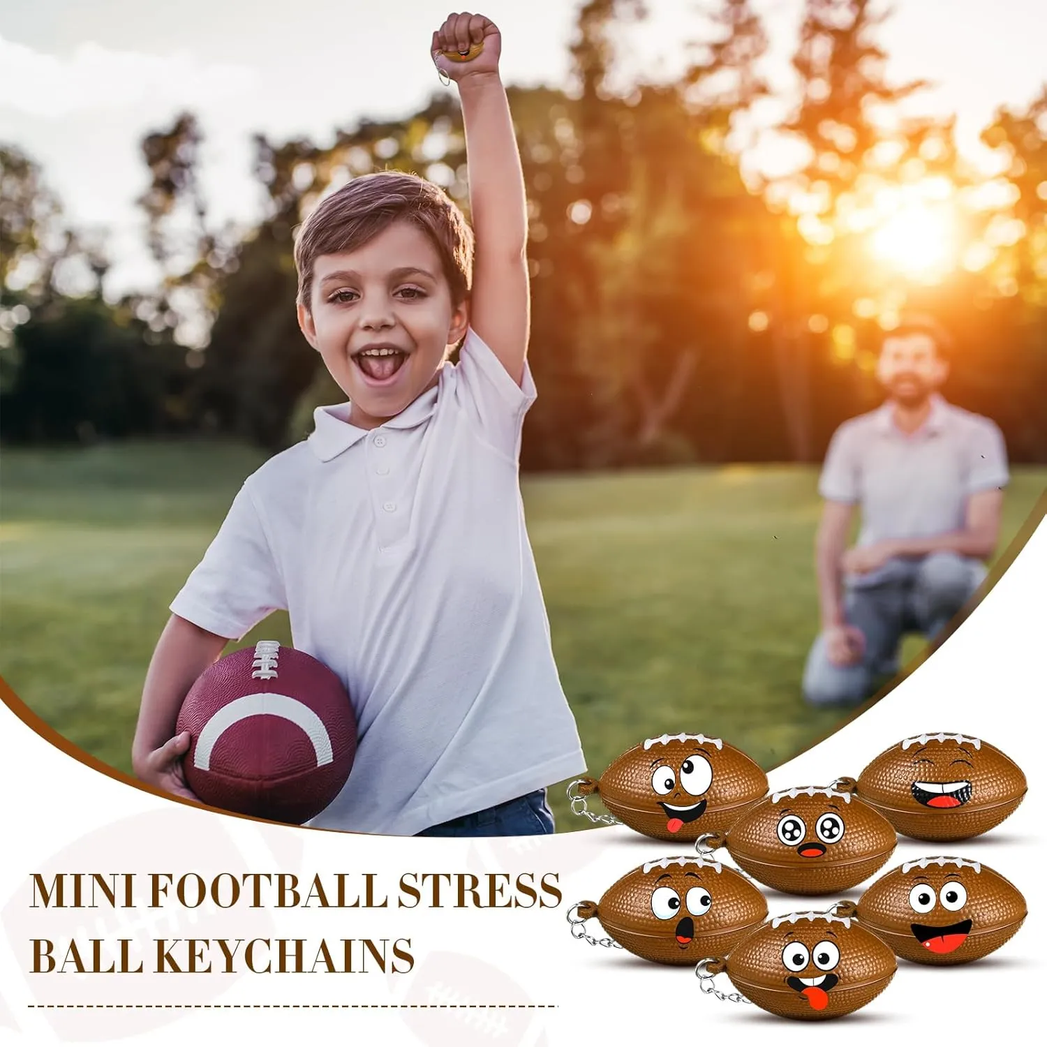 30 Pcs Mini Football Stress Ball Keychains Party Favors Funny Mini Face Squeeze Foam Ball Sports Key Chain Party Gifts Keyring for Stress and Anxiety Relief Team Rewards Gifts