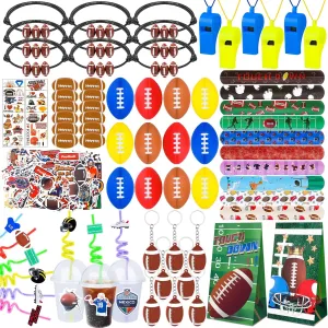 320pcs Football Party Favors with Footballs Parties Bags Footballs Whistle Mini Foam Footballs Slap Bracelets Keychains Sticker Tattoo for Party Goodie Bag Fillers Footballs Decorations