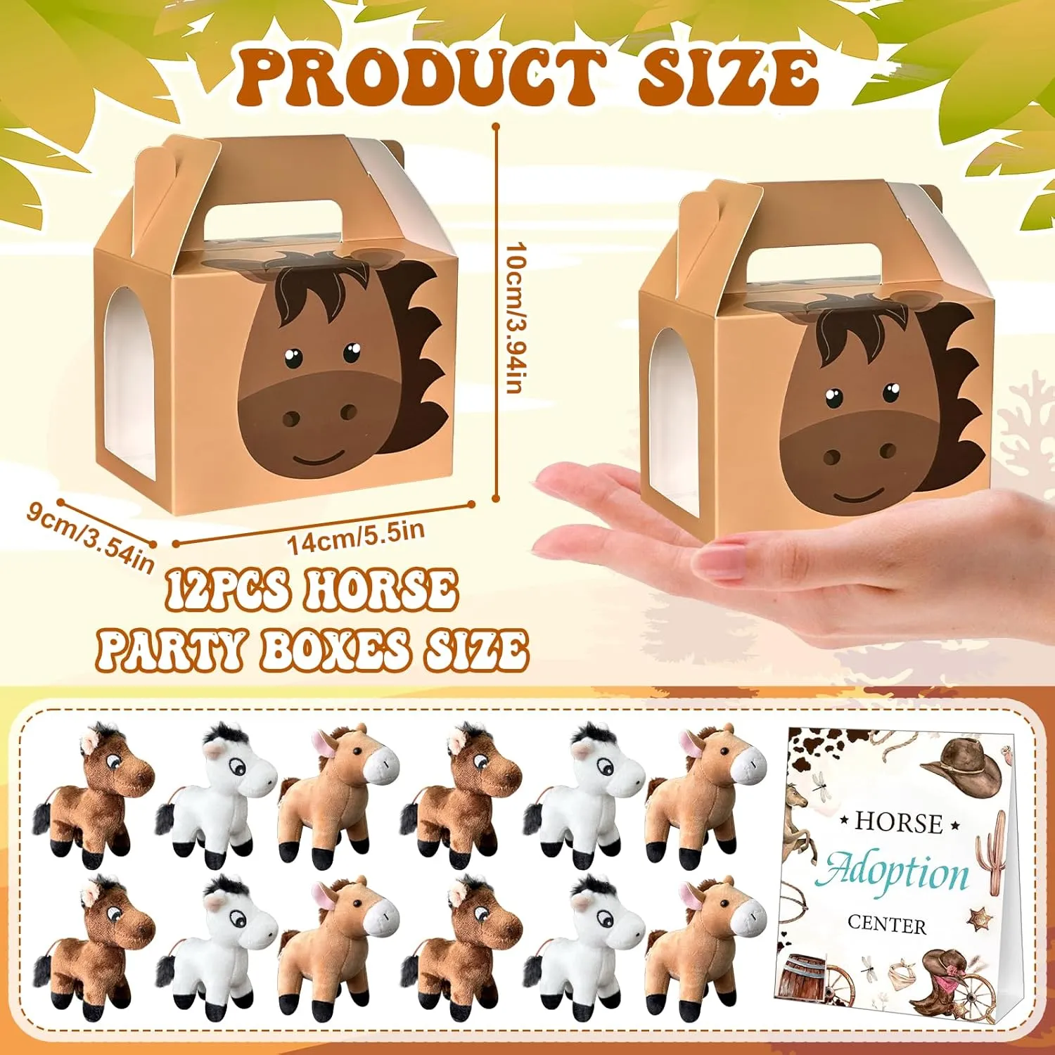 38 Pcs Horse Adopt Party Favor Include 12 4.72 Inch Horse Stuffed Animals 12 Foldable Horses Boxes 12 Adoption Certificates 1 Adoption Card 1 Fence for Adopt a Pony