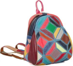3D Multi-Color Backpack for Women Geometric Pattern Patchwork Daypack Leather Shoulder Bag Christmas Travel Rucksack