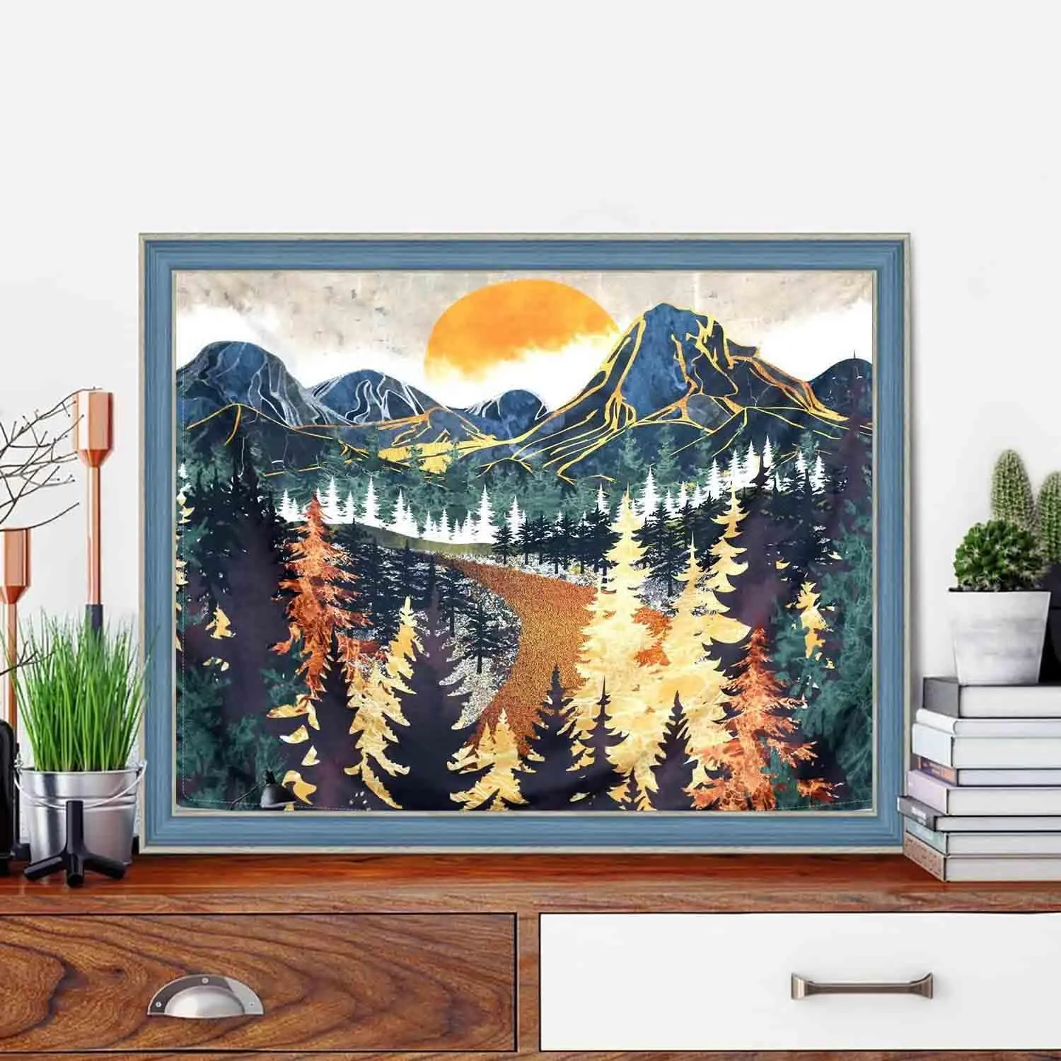 4 Pack Abstract Landscape of Mountain Moon Tree Stamped Cross Stitch Kits - Embroidery Kits for Beginners Adults,11 CT Patterns Dimensions Counted Cross Stitch Kits Arts Craft Kits 12x16inch