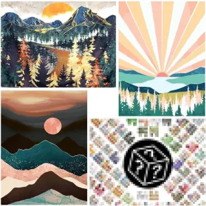 4 Pack Abstract Landscape of Mountain Moon Tree Stamped Cross Stitch Kits - Embroidery Kits for Beginners Adults,11 CT Patterns Dimensions Counted Cross Stitch Kits Arts Craft Kits 12x16inch