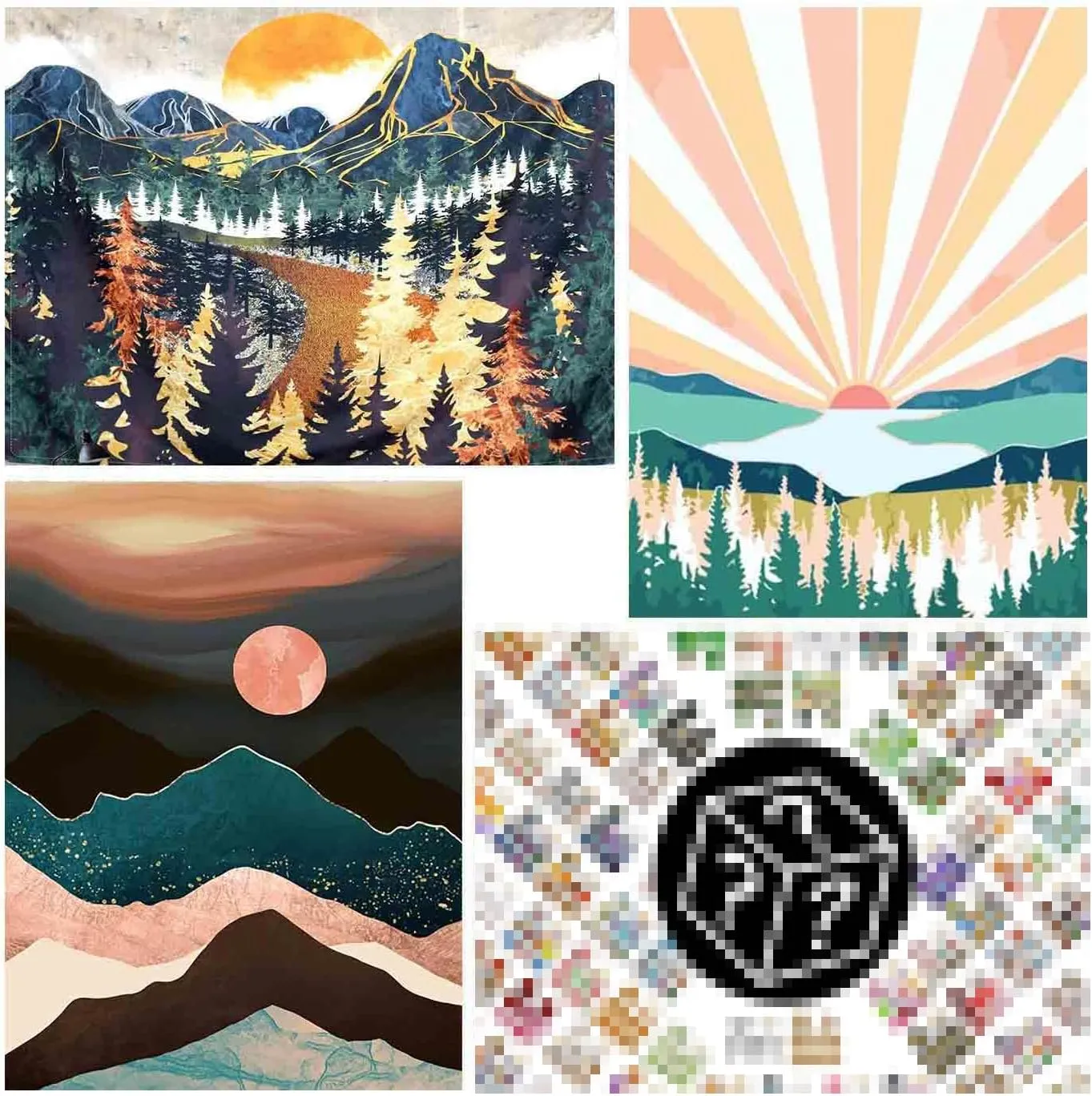 4 Pack Abstract Landscape of Mountain Moon Tree Stamped Cross Stitch Kits - Embroidery Kits for Beginners Adults,11 CT Patterns Dimensions Counted Cross Stitch Kits Arts Craft Kits 12x16inch