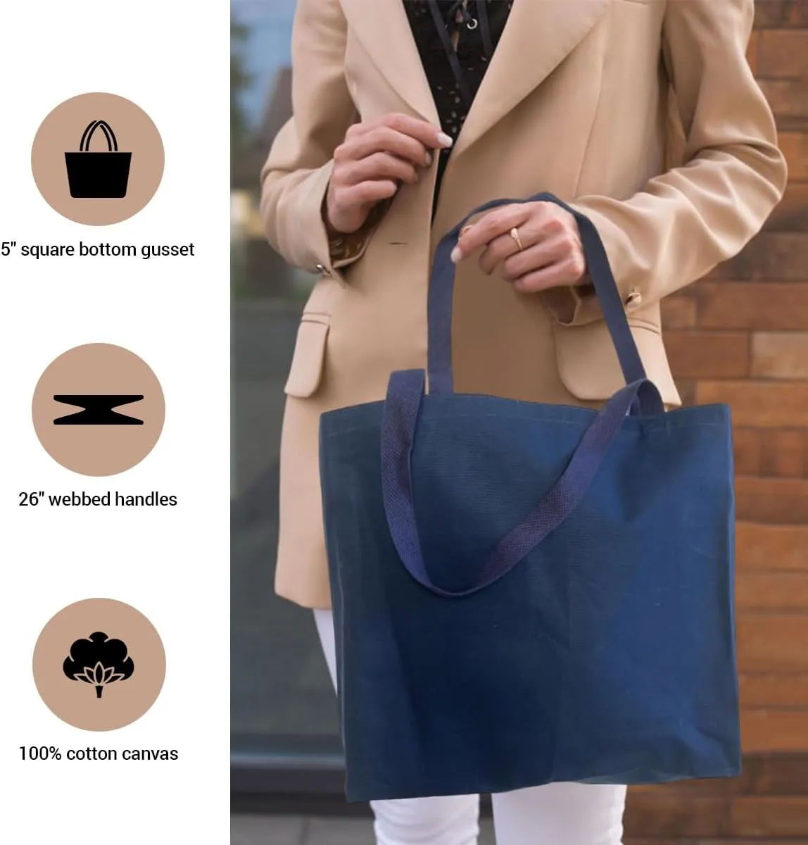 5 | 6 | 12 | 24 | 48 | 192 Isabella Blank Cotton Canvas Large Reusable Grocery Tote Bags