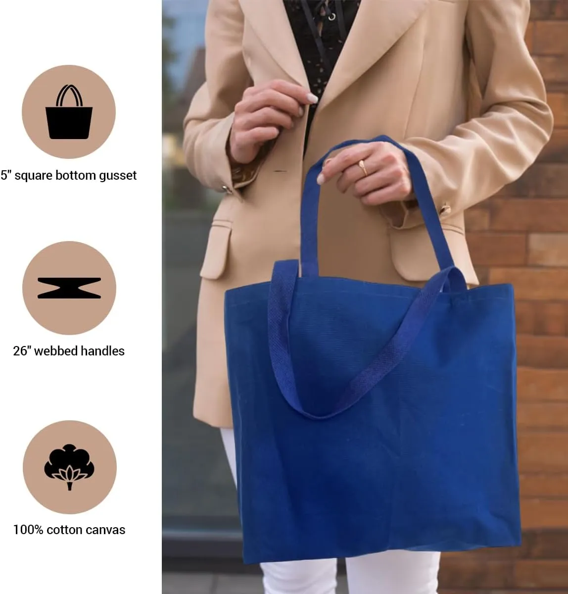 5 | 6 | 12 | 24 | 48 | 192 Isabella Blank Cotton Canvas Large Reusable Grocery Tote Bags