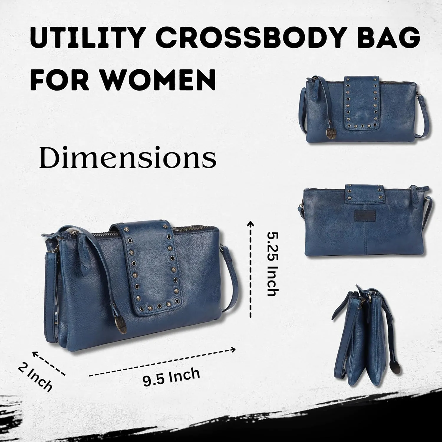 9.5 inch Genuine Italian Leather Boho Studded Crossbody Sling Bag - Stylish, Durable, & Perfect for Everyday Use for women