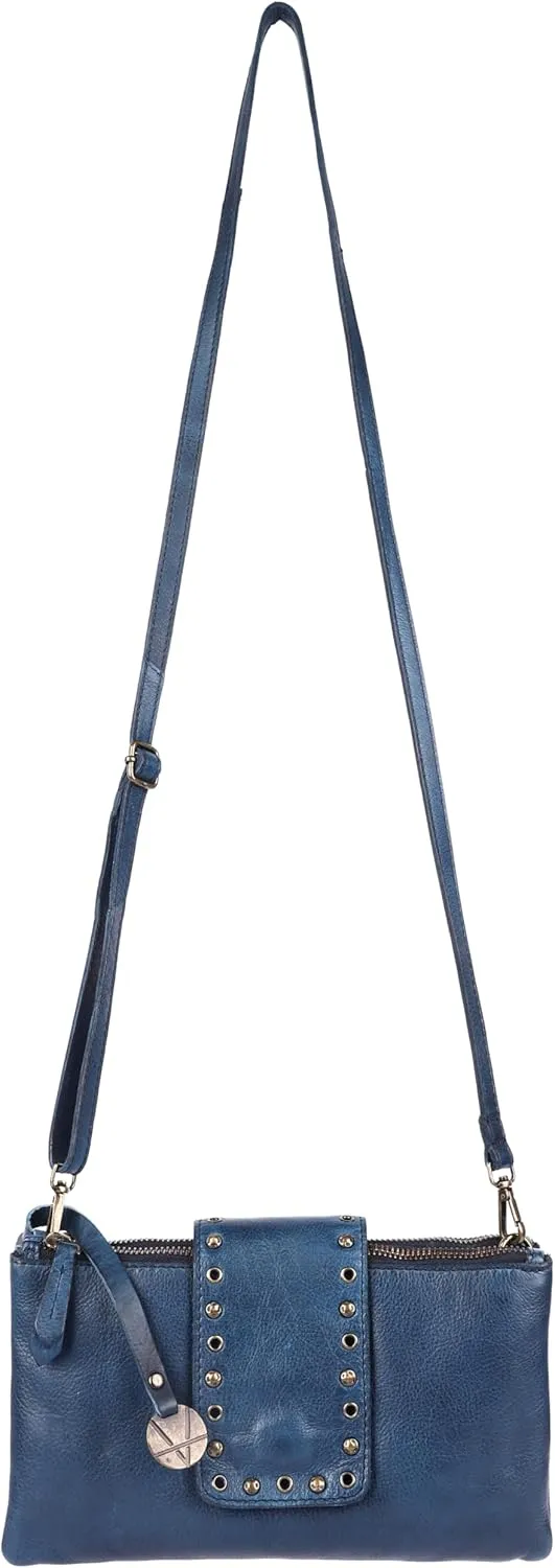9.5 inch Genuine Italian Leather Boho Studded Crossbody Sling Bag - Stylish, Durable, & Perfect for Everyday Use for women