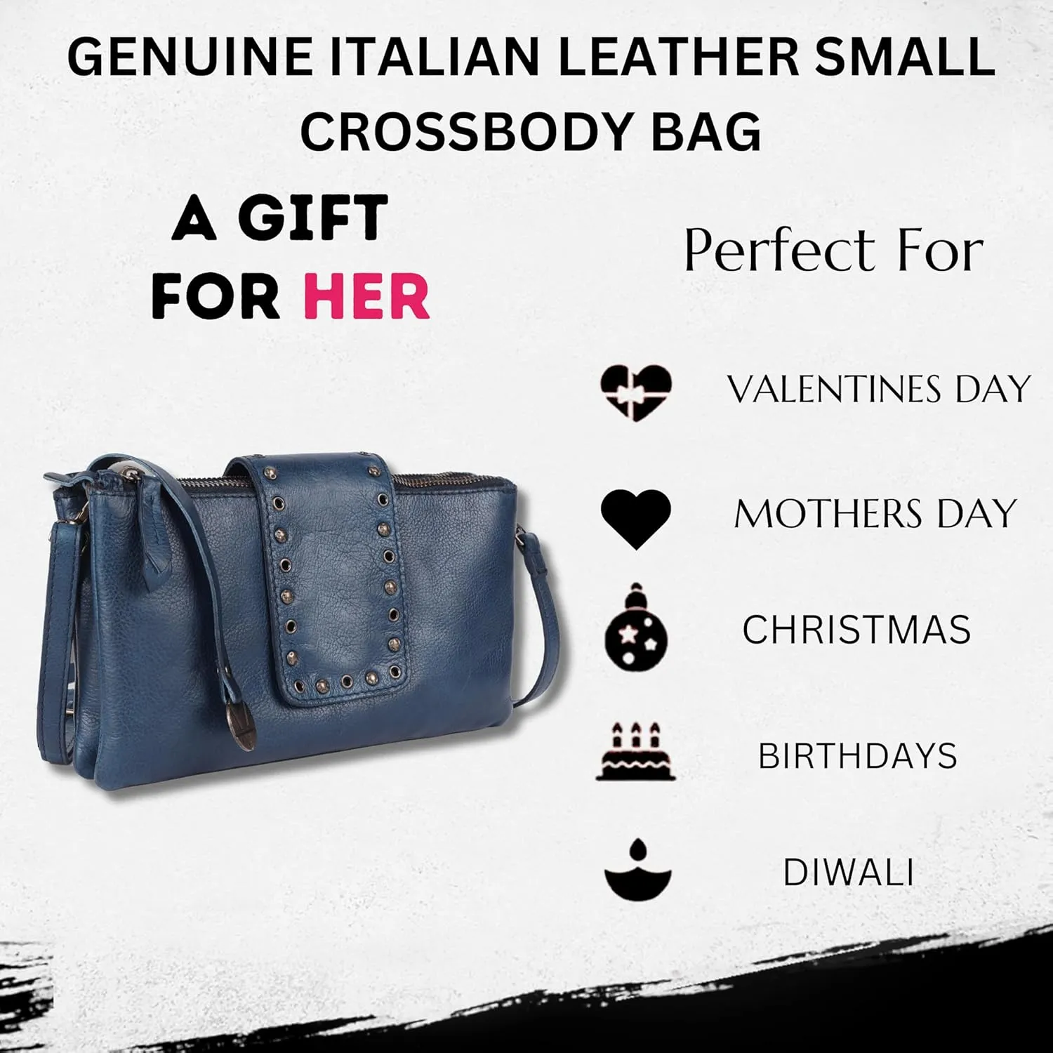 9.5 inch Genuine Italian Leather Boho Studded Crossbody Sling Bag - Stylish, Durable, & Perfect for Everyday Use for women
