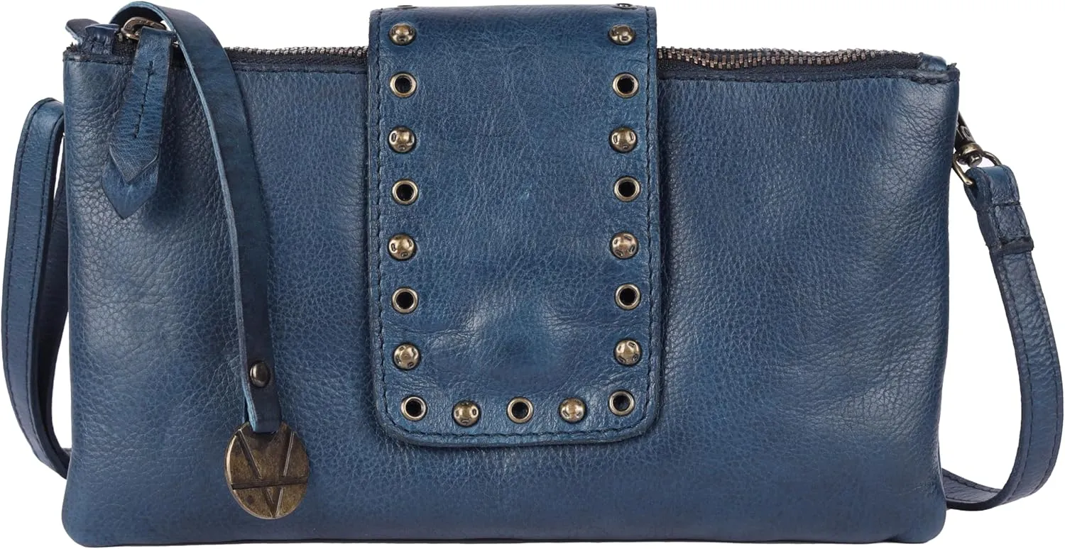 9.5 inch Genuine Italian Leather Boho Studded Crossbody Sling Bag - Stylish, Durable, & Perfect for Everyday Use for women