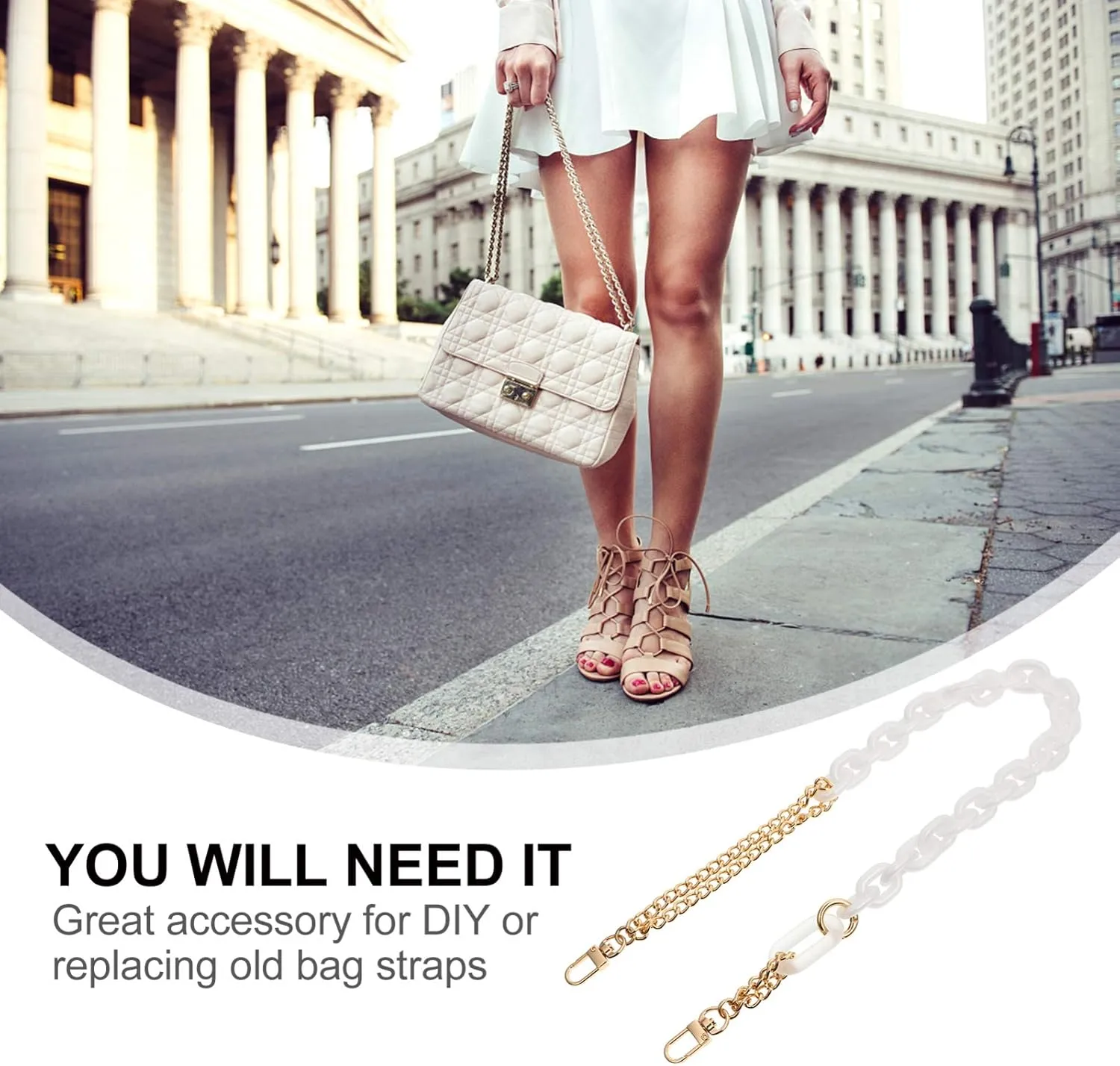 ABOOFAN 1pc Acrylic Bag Chain Leather Bag Strap Leather Purses Shoulder Chain Strap Shoulder Bag Strap Acrylic Shoulder Strap White Leather Purse White Wallet Replace Handle Hardware