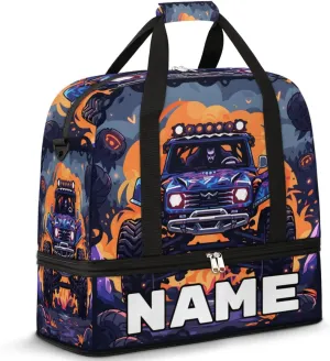 Abstract Monster Truck Car Custom Foldable Duffle Bag with Shoes Compartment Personalized Large Capacity Waterproof Travel Weekender Bag Overnight Bag for Sports Gym