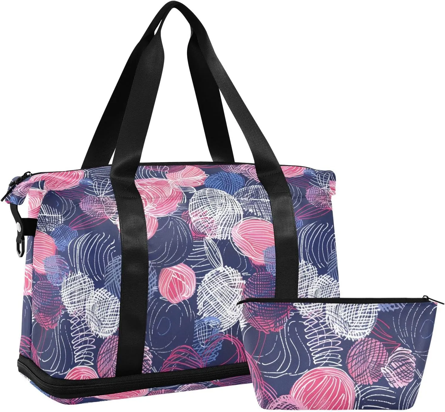 Abstract Wool Ball Travel Duffel Bags Carry On Shoulder Weekend Tote Travel Tote Gym Bag with Adjustable Strap for Travel Large Capacity