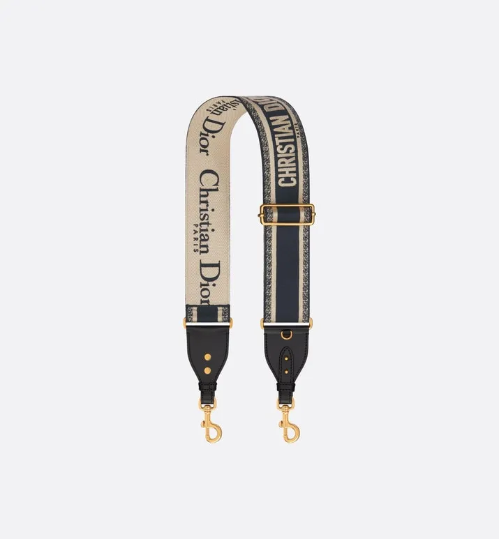 Adjustable Shoulder Strap with Ring • Blue Christian Dior Paris Embroidery