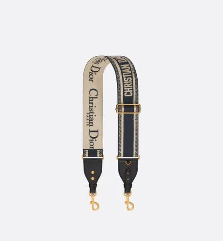 Adjustable Shoulder Strap with Ring • Blue Christian Dior Paris Embroidery