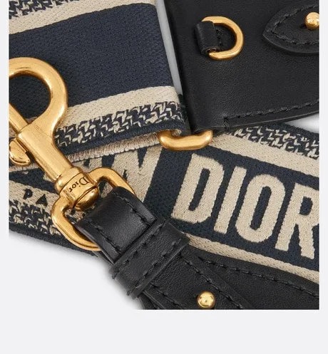 Adjustable Shoulder Strap with Ring • Blue Christian Dior Paris Embroidery