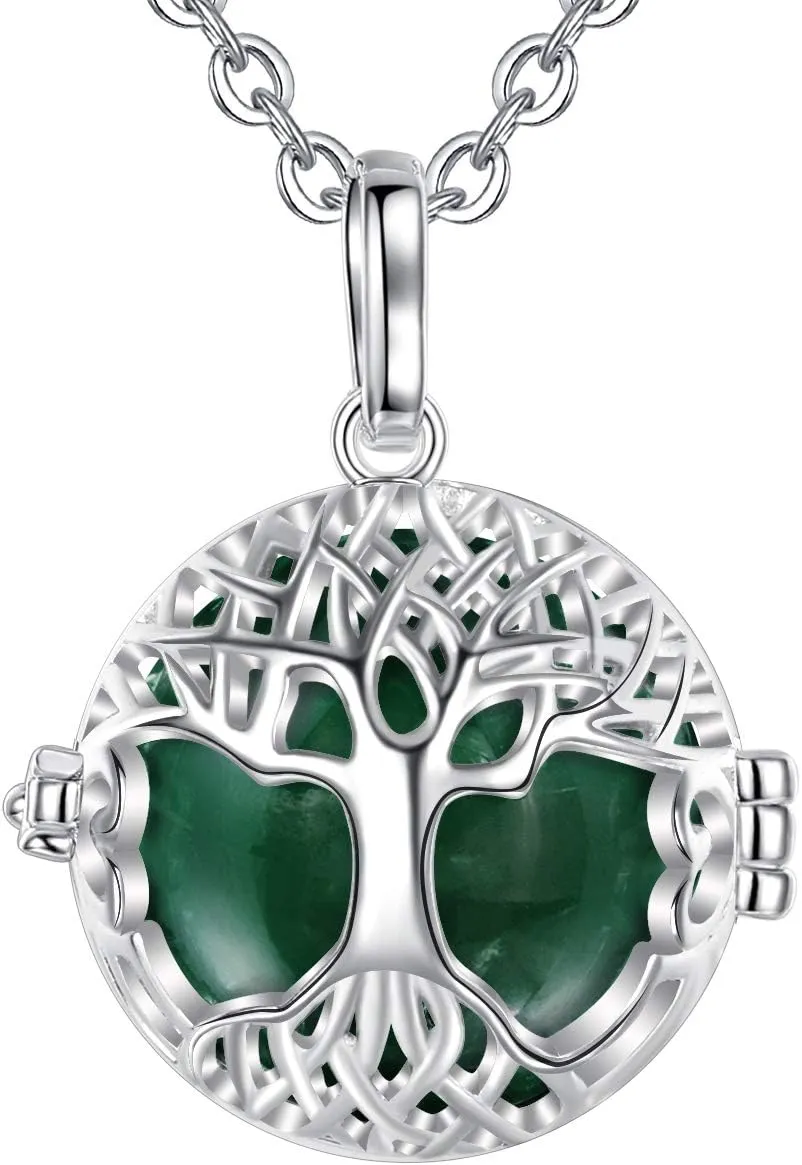 AEONSLOVE Angel Chime Caller Tree of Life Harmony Ball - 30 Inch Leather Cord and 45 Inch Silver Rolo Chain