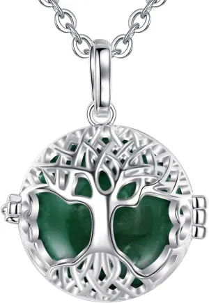 AEONSLOVE Angel Chime Caller Tree of Life Harmony Ball - 30 Inch Leather Cord and 45 Inch Silver Rolo Chain