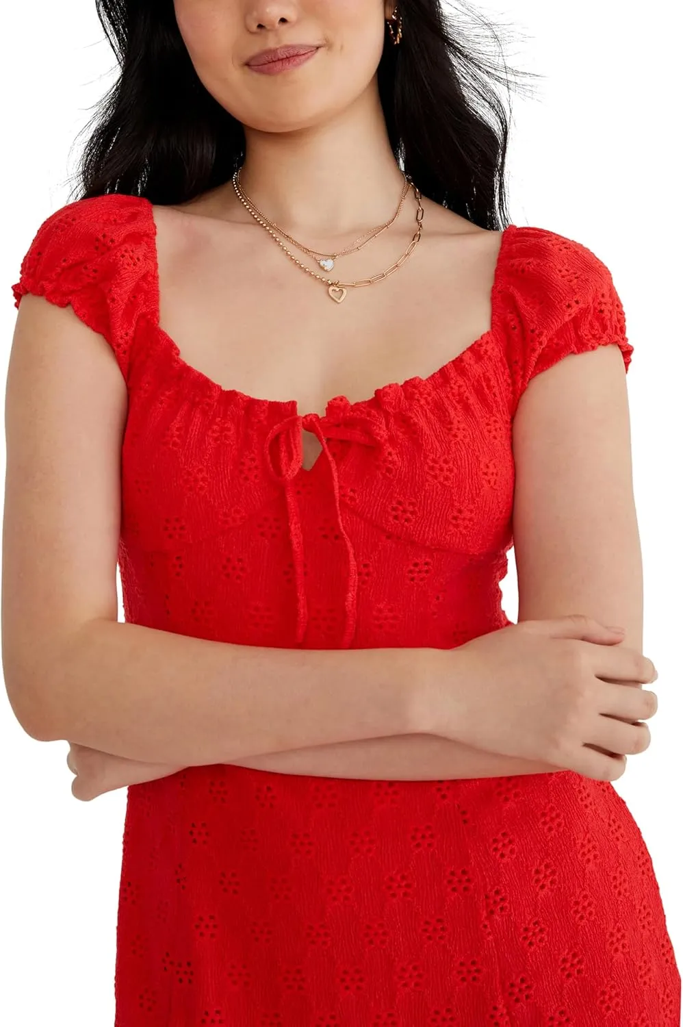 AEROPOSTALE Women's Knit Eyelet Short Sleeve Mini Dress