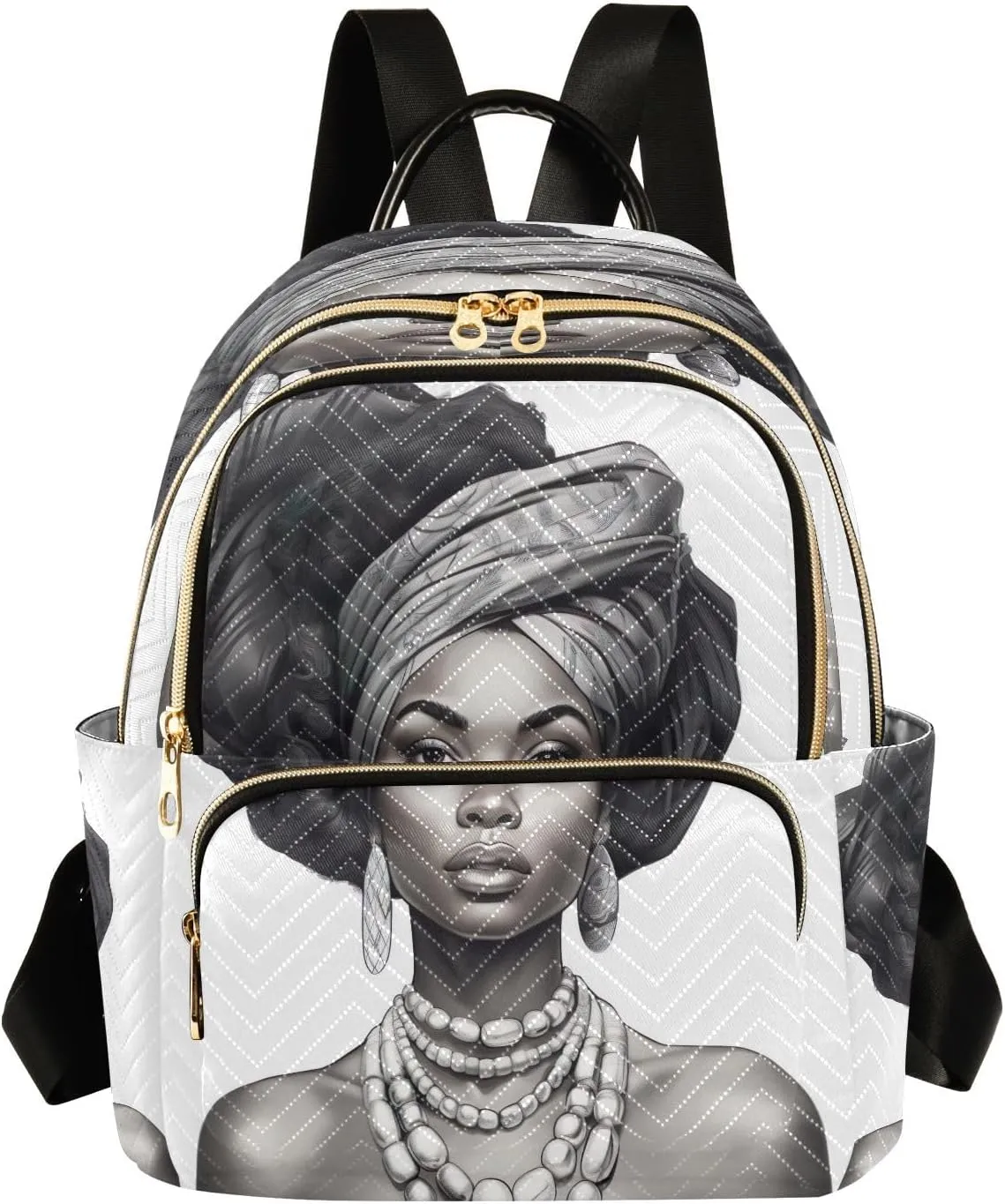 African Woman Traditional Backpack Purse for Women Fashion Small Mini Daypack Purse for Lady Anti-theft Shoulder Bag with Double Zipper Weekend Bag