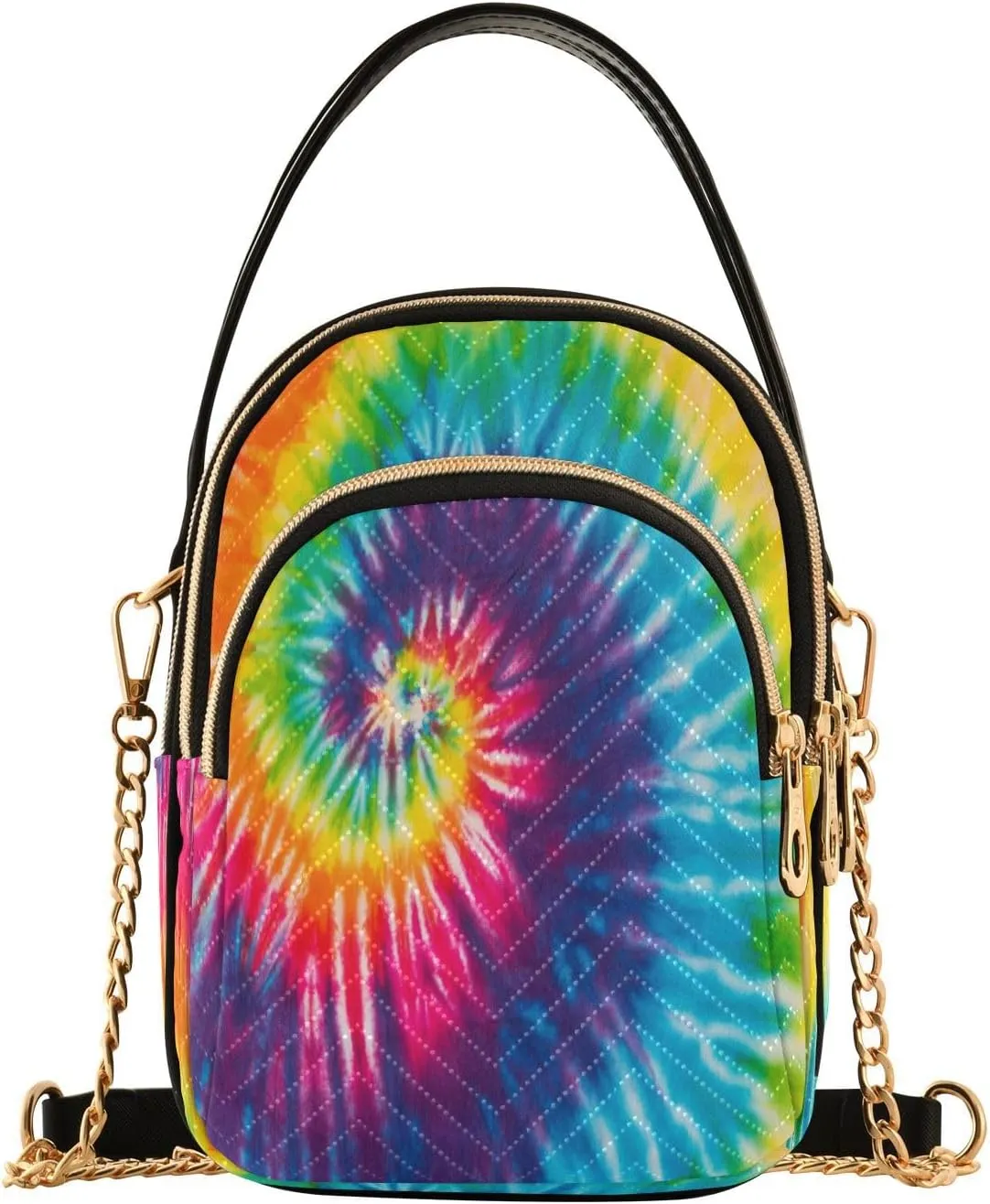ALAZA Chain Crossbody Bags for Women Abstract Swirl Tie Dye Quilted Shoulder Crossbody Handbags Travel Cross Body Cell Phone Purses Bags