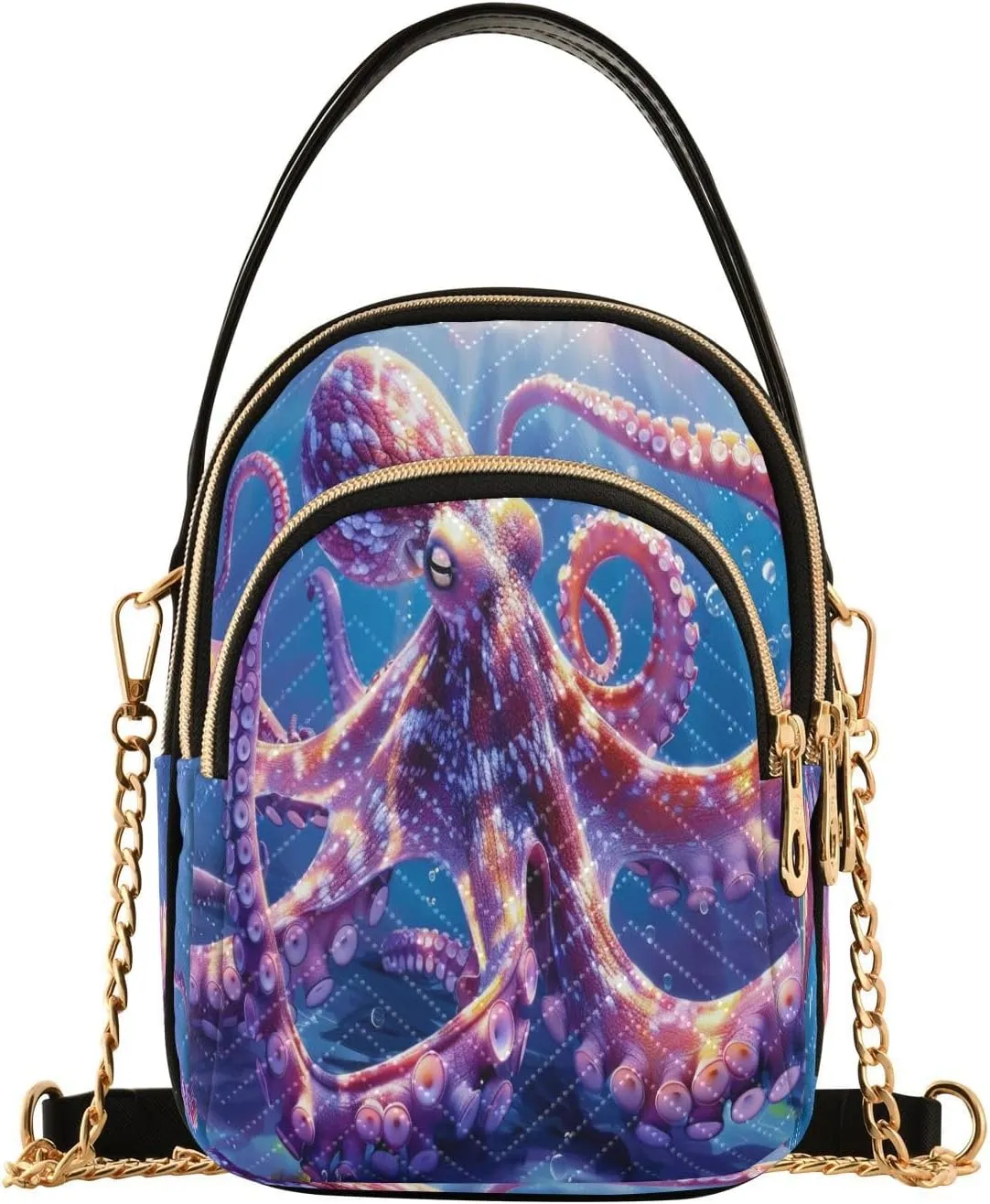 ALAZA Chain Crossbody Bags for Women Beautiful Octopus Underwater Quilted Shoulder Crossbody Handbags Travel Cross Body Cell Phone Purses Bags