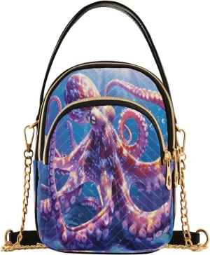 ALAZA Chain Crossbody Bags for Women Beautiful Octopus Underwater Quilted Shoulder Crossbody Handbags Travel Cross Body Cell Phone Purses Bags