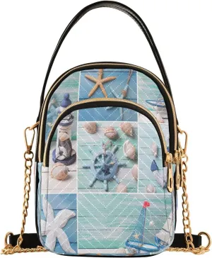 ALAZA Chain Crossbody Bags for Women Collage From Photos with Sea Theme Quilted Shoulder Crossbody Handbags Travel Cross Body Cell Phone Purses Bags