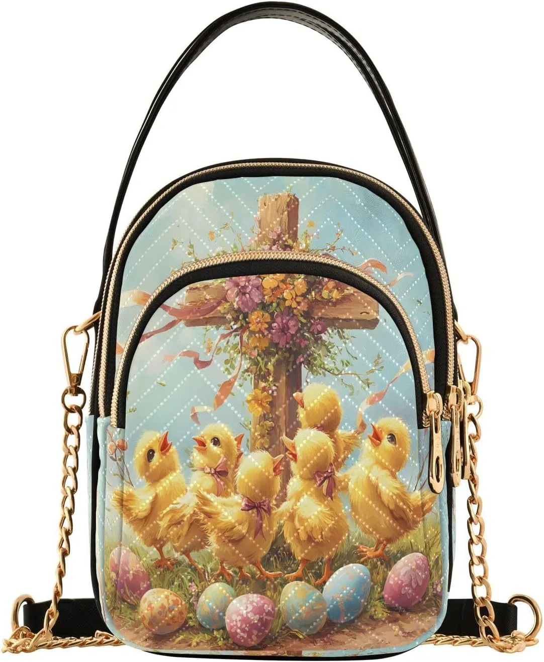 ALAZA Chain Crossbody Bags for Women Cross Chick Easter Quilted Shoulder Crossbody Handbags Travel Cross Body Cell Phone Purses Bags