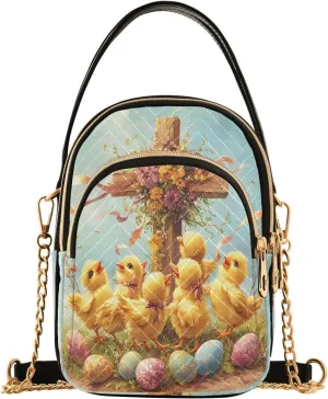 ALAZA Chain Crossbody Bags for Women Cross Chick Easter Quilted Shoulder Crossbody Handbags Travel Cross Body Cell Phone Purses Bags