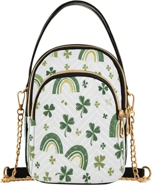ALAZA Chain Crossbody Bags for Women Green Rainbows Clover Leaf Quilted Shoulder Crossbody Handbags Travel Cross Body Cell Phone Purses Bags