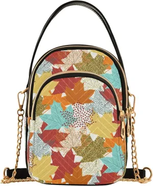 ALAZA Chain Crossbody Bags for Women Maple Leaves Fall Autumn Quilted Shoulder Crossbody Handbags Travel Cross Body Cell Phone Purses Bags