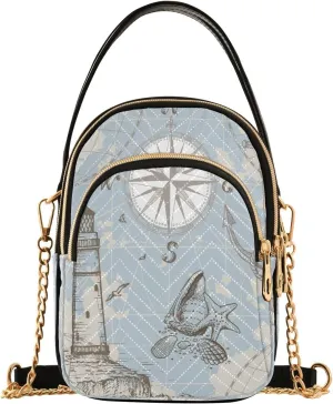 ALAZA Chain Crossbody Bags for Women Old Map Anchor Compass Lighthouse Quilted Shoulder Crossbody Handbags Travel Cross Body Cell Phone Purses Bags