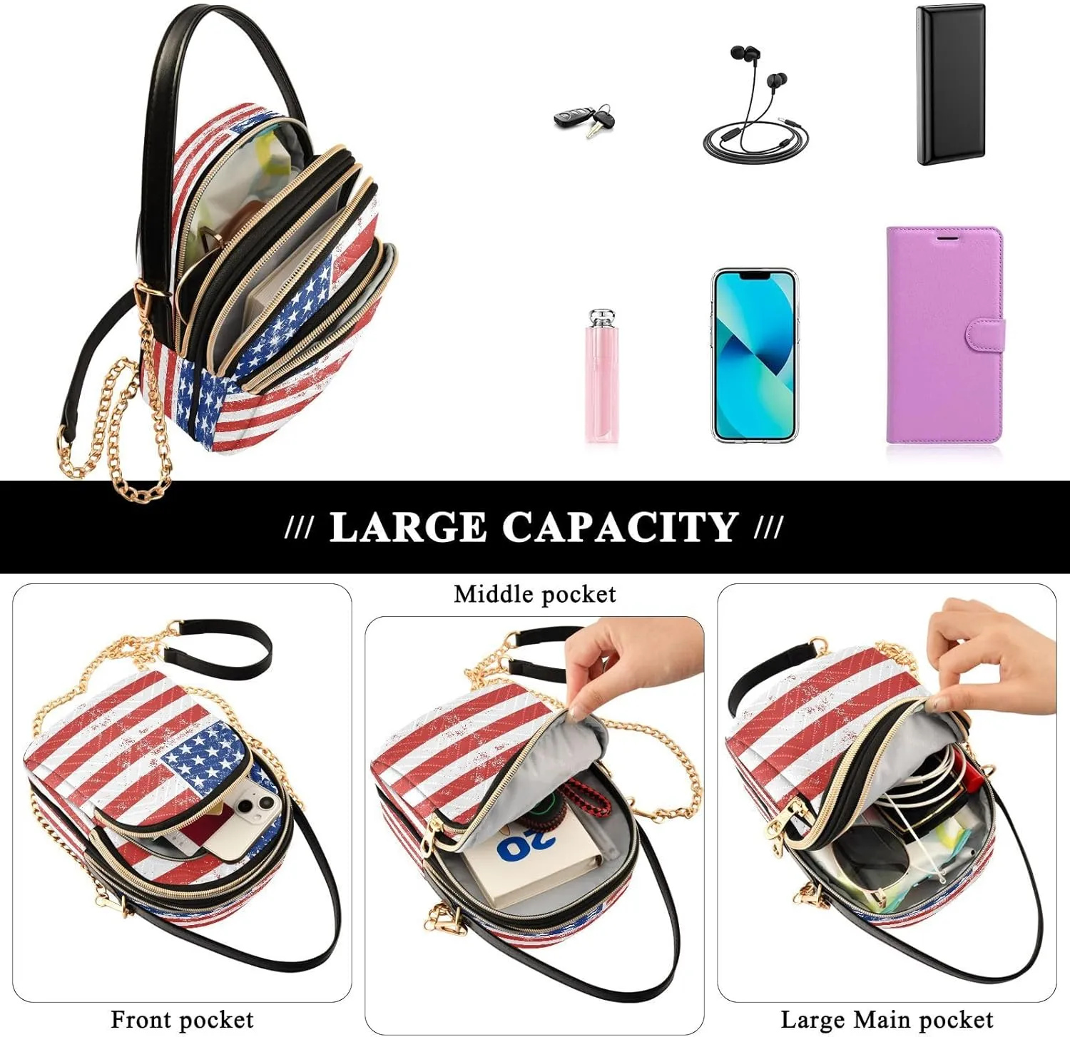 ALAZA Chain Crossbody Bags for Women Quilted Shoulder Crossbody Handbags Travel Cross Body Cell Phone Purses Bags